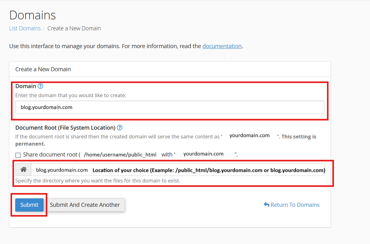 Creating Subdomains Step 3