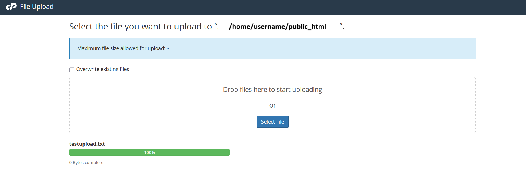 File Manager Uploading Files Step 2