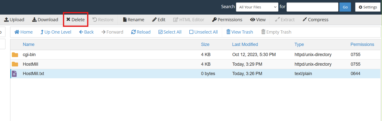 File Manager Deleting Files Step 1