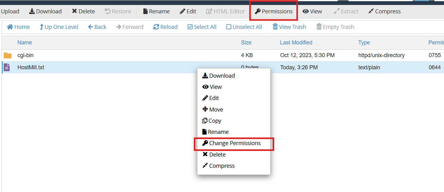 File Manager Changing Permissions Step 1