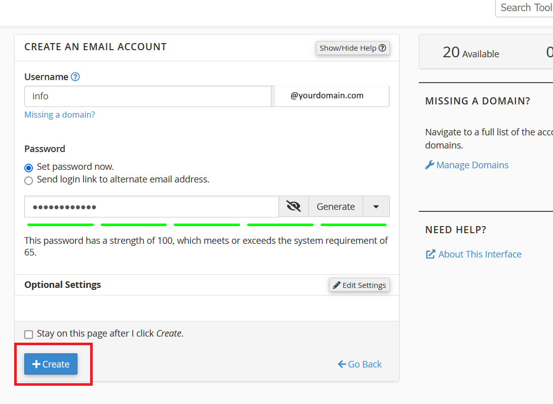 Creating Email Accounts Step 3