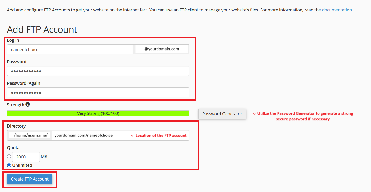 Creating FTP Accounts Step 2