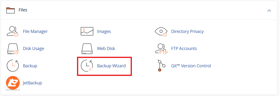 Creating Backups Using Backup Wizard Step 1