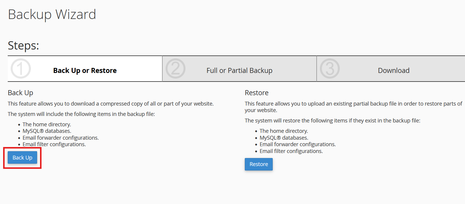 Creating Backups Using Backup Wizard Step 2